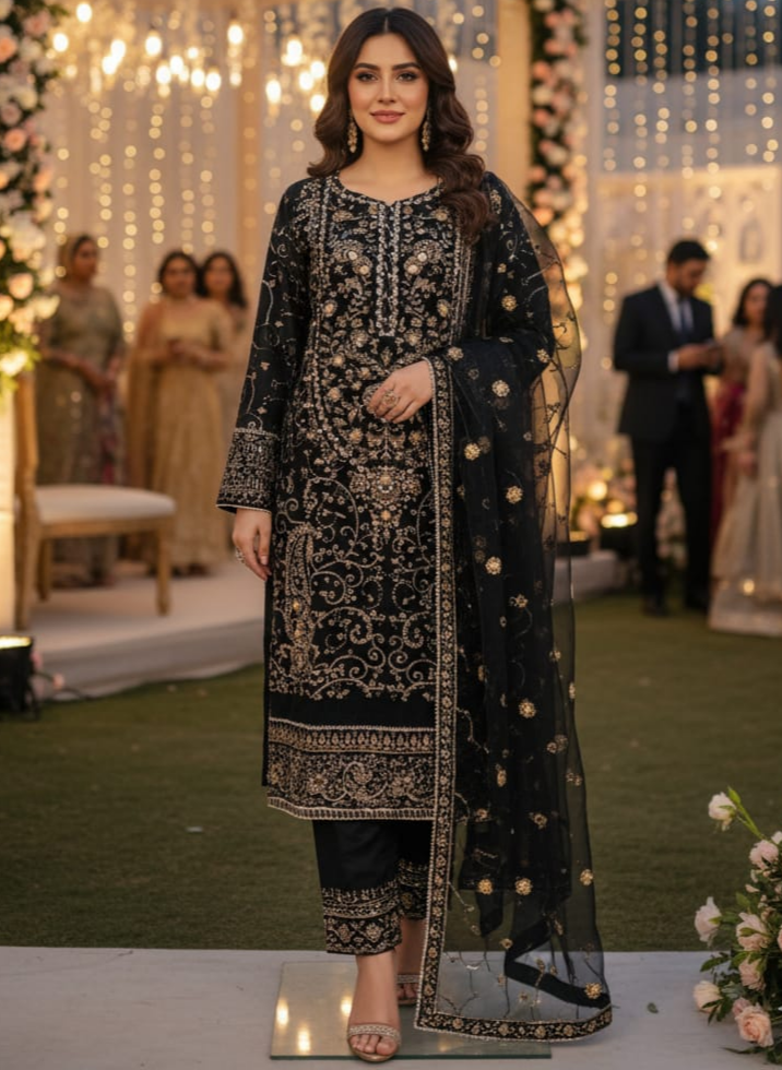 Embroidered Black Chiffon By Agha Noor - STITCHED
