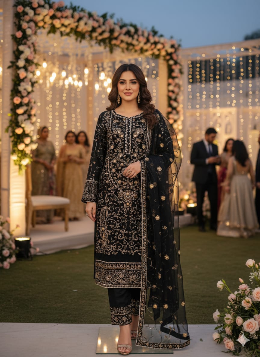 Embroidered Black Chiffon By Agha Noor - STITCHED
