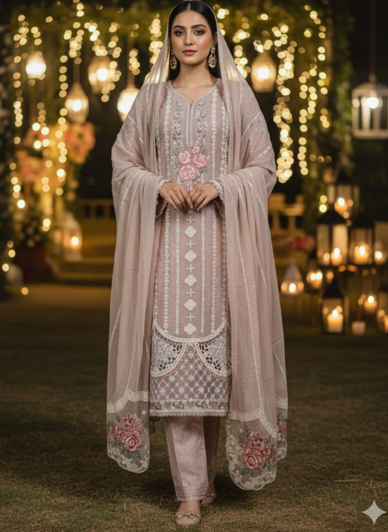 Embroidered Beige Chiffon By Agha Noor - STITCHED